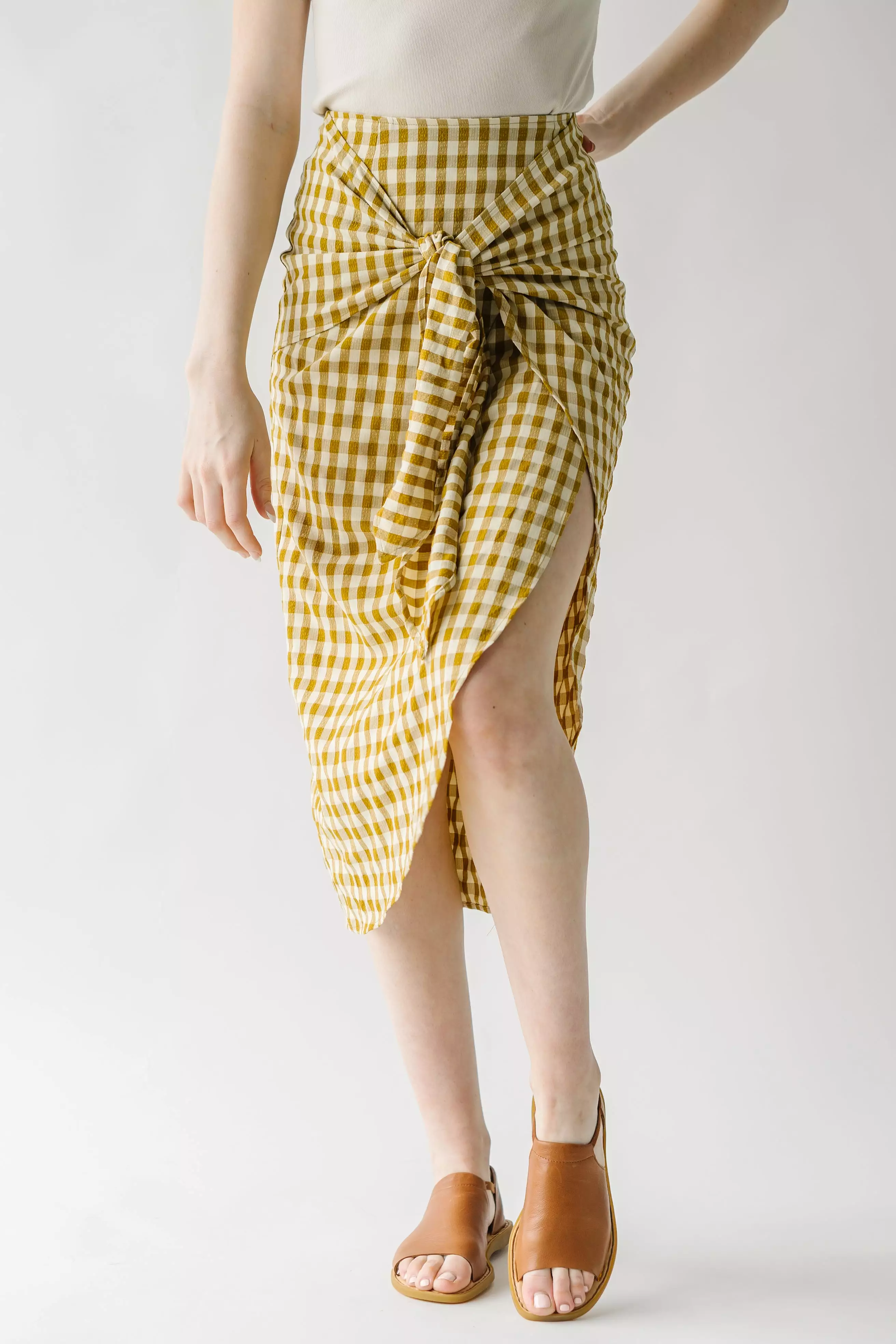 Yancy Gingham Patterned Skirt in Mustard and White