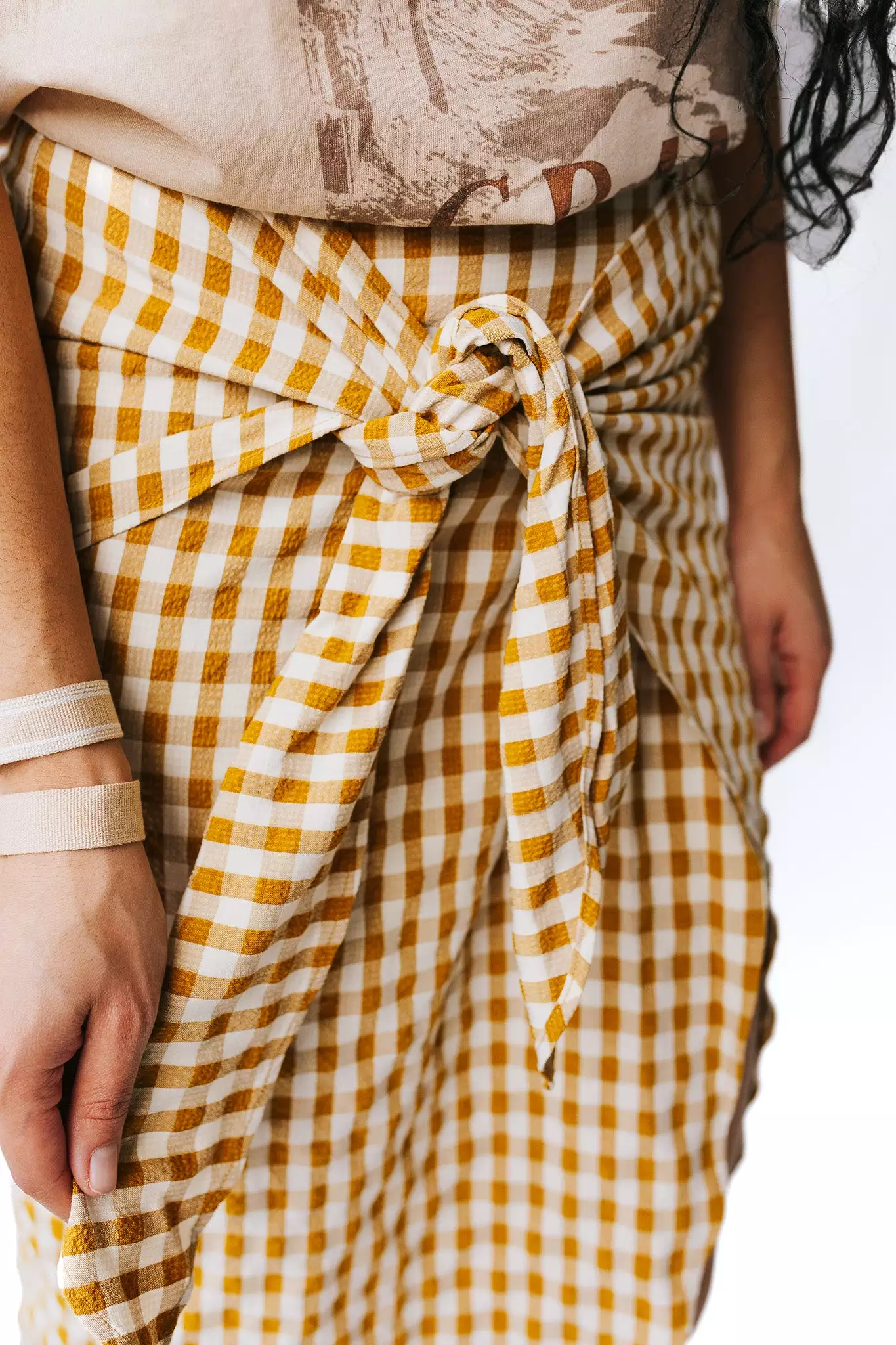 Yancy Gingham Patterned Skirt in Mustard and White