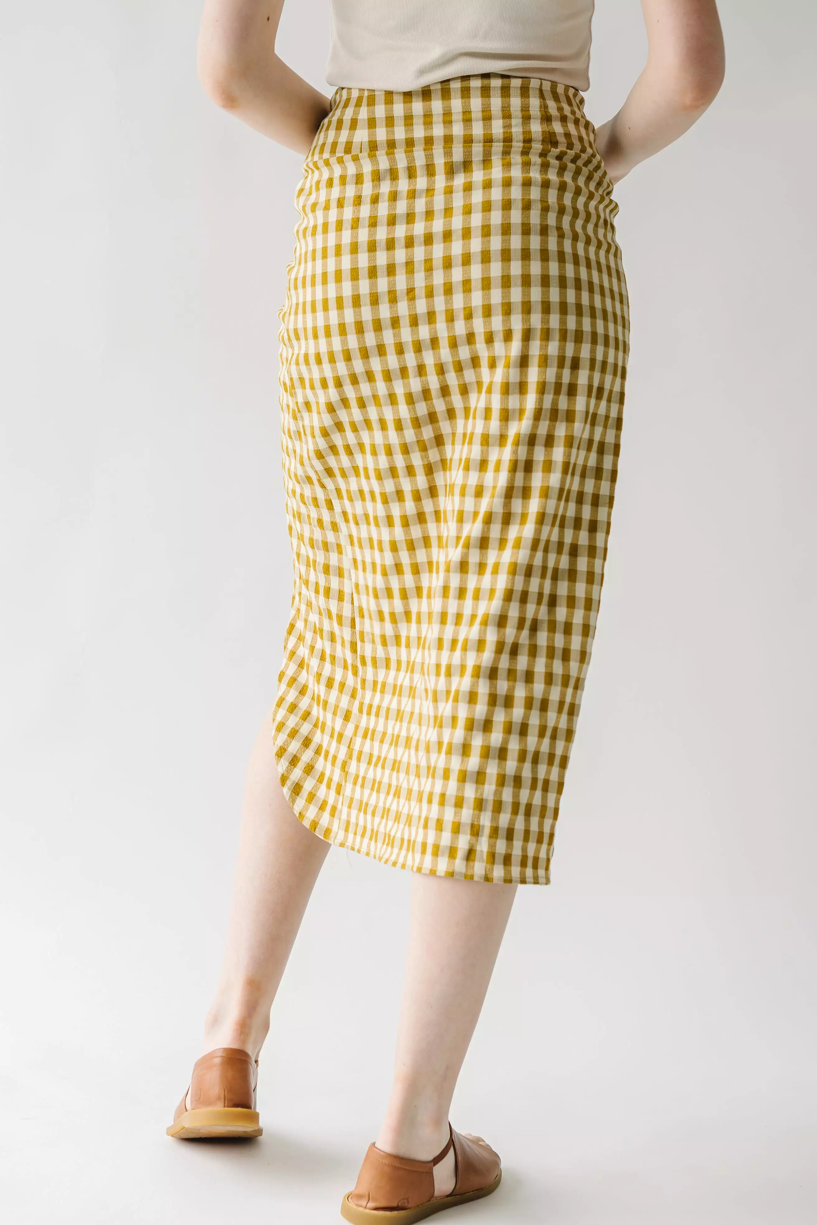 Yancy Gingham Patterned Skirt in Mustard and White