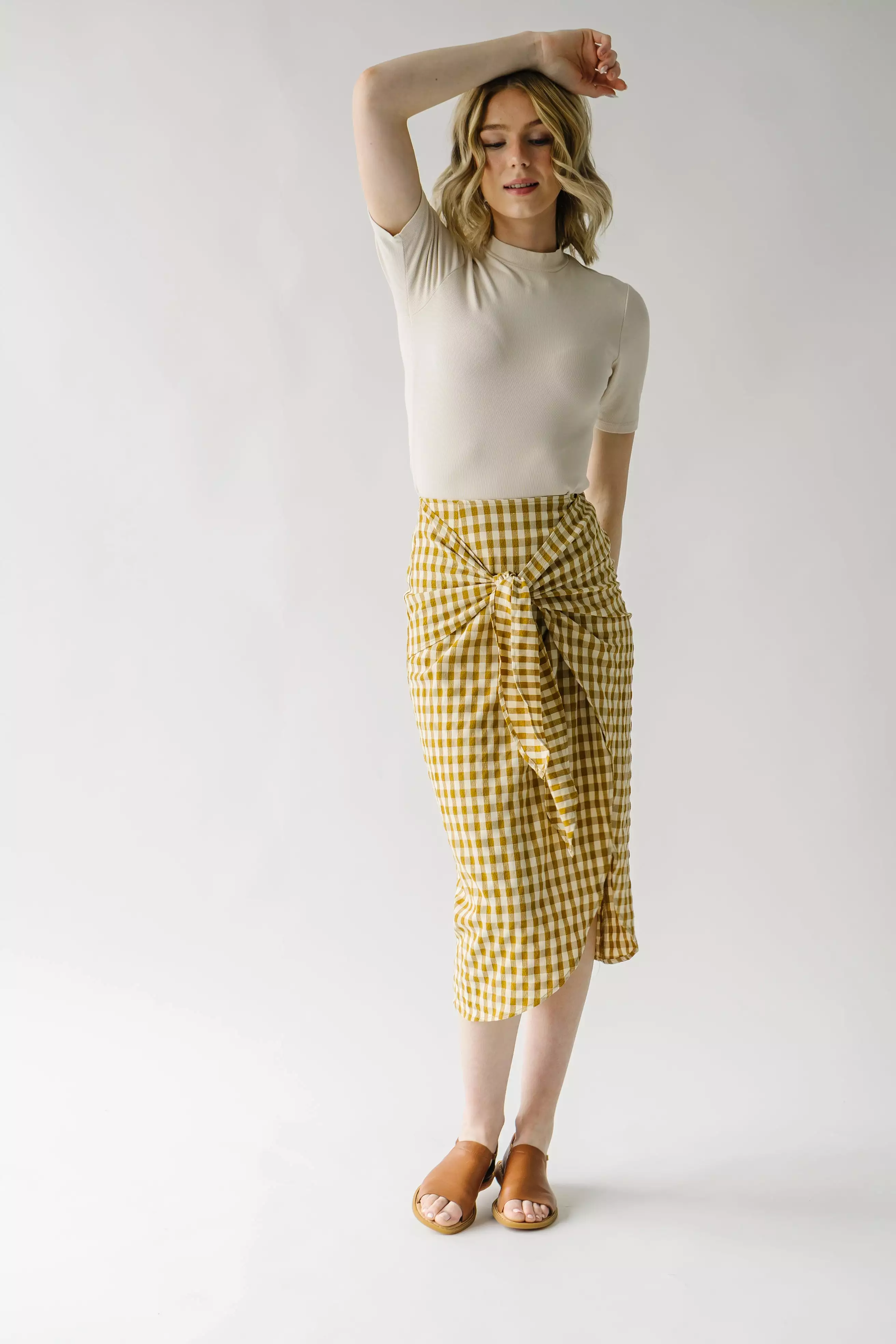 Yancy Gingham Patterned Skirt in Mustard and White