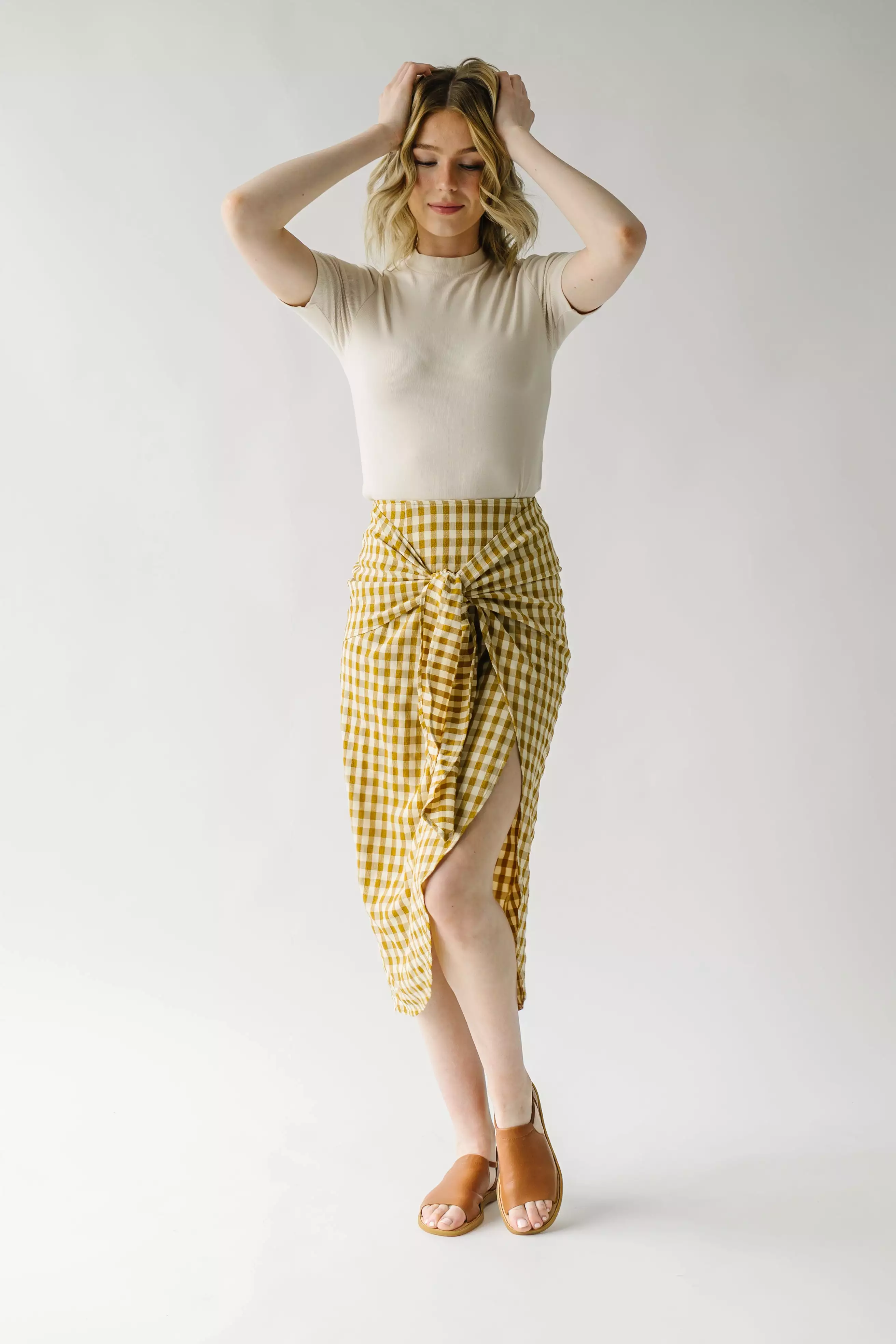 Yancy Gingham Patterned Skirt in Mustard and White