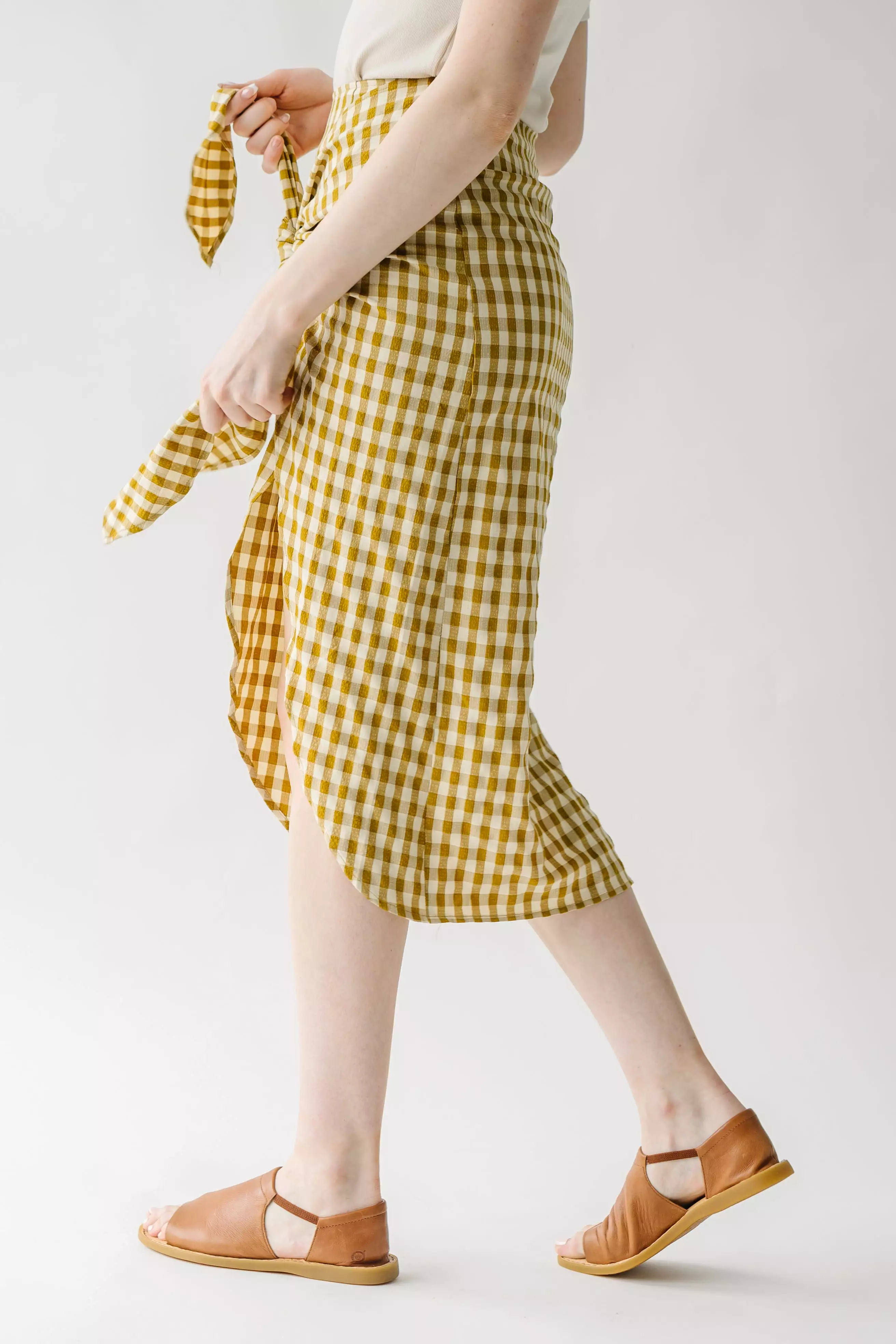 Yancy Gingham Patterned Skirt in Mustard and White