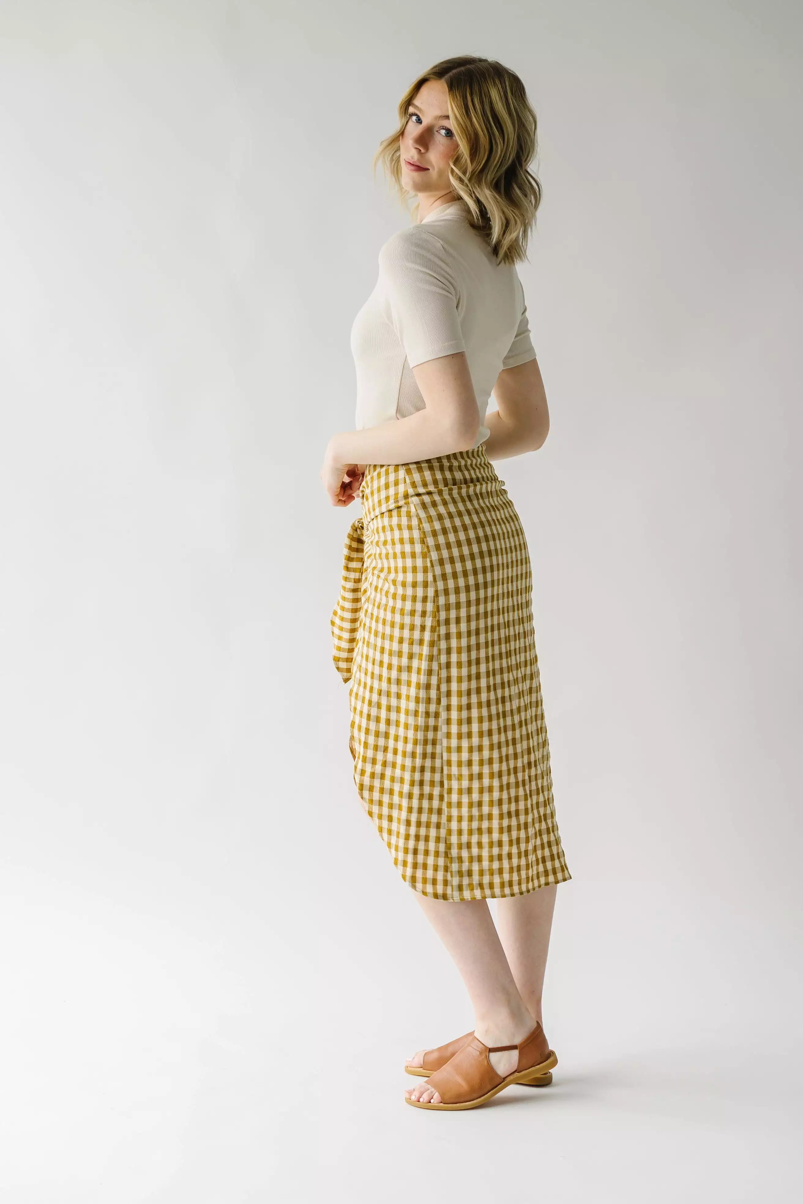 Yancy Gingham Patterned Skirt in Mustard and White