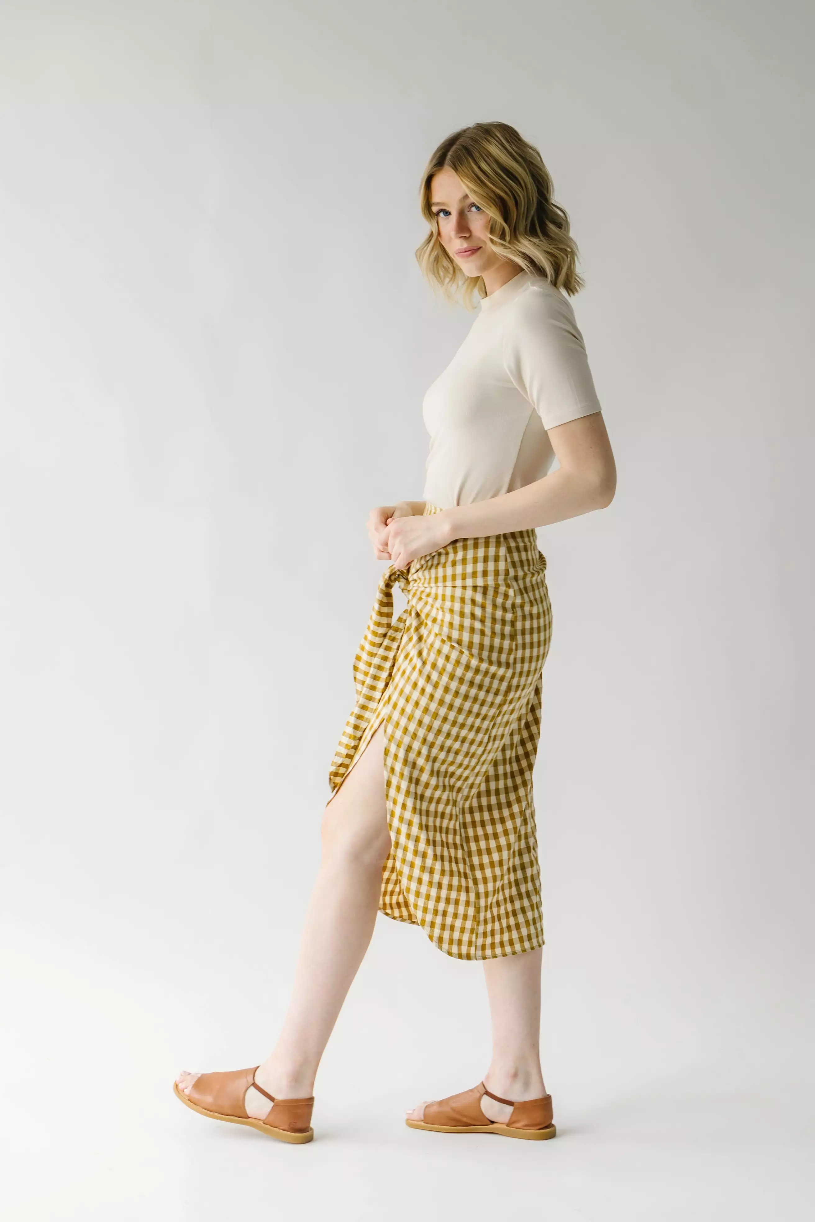 Yancy Gingham Patterned Skirt in Mustard and White