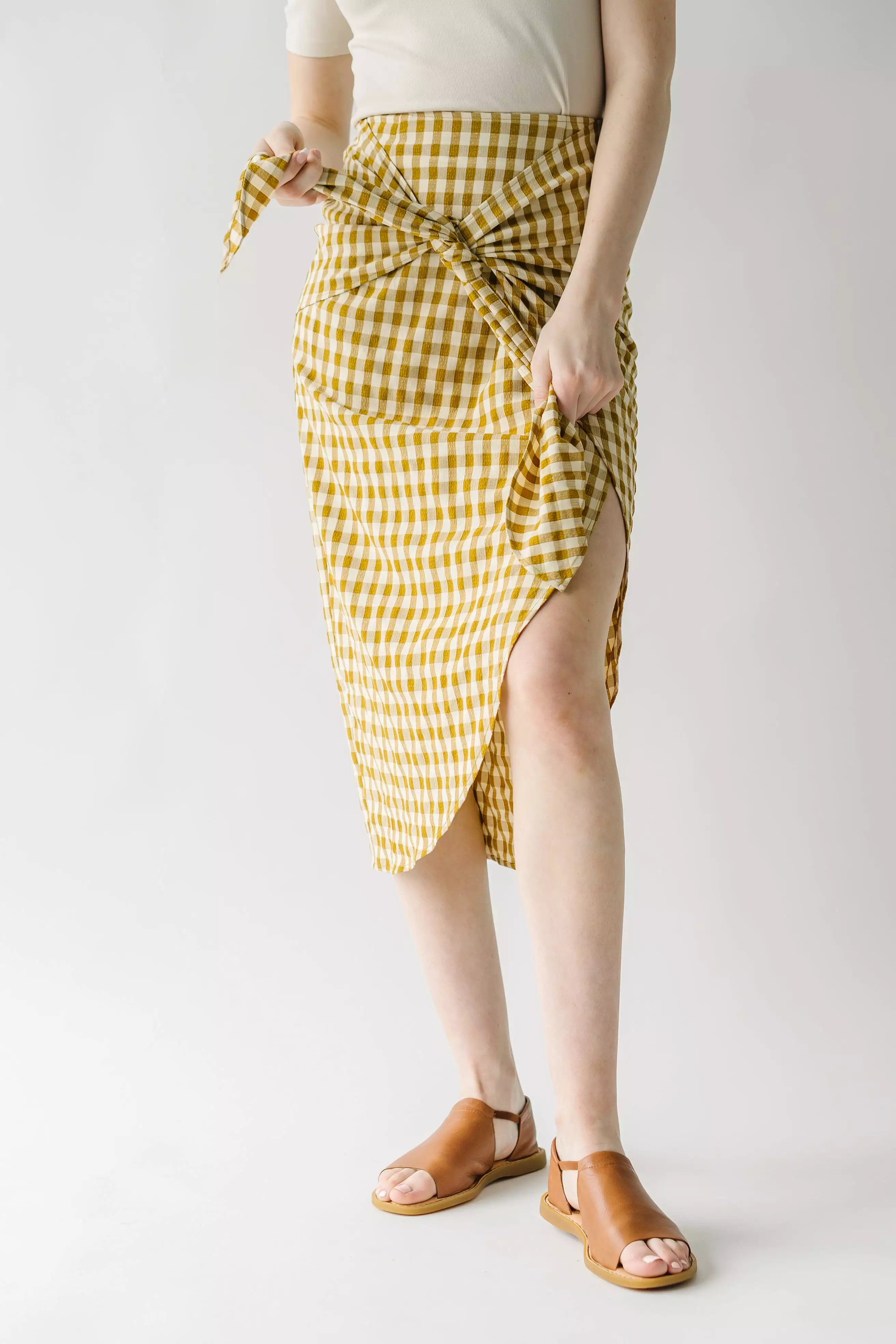 Yancy Gingham Patterned Skirt in Mustard and White