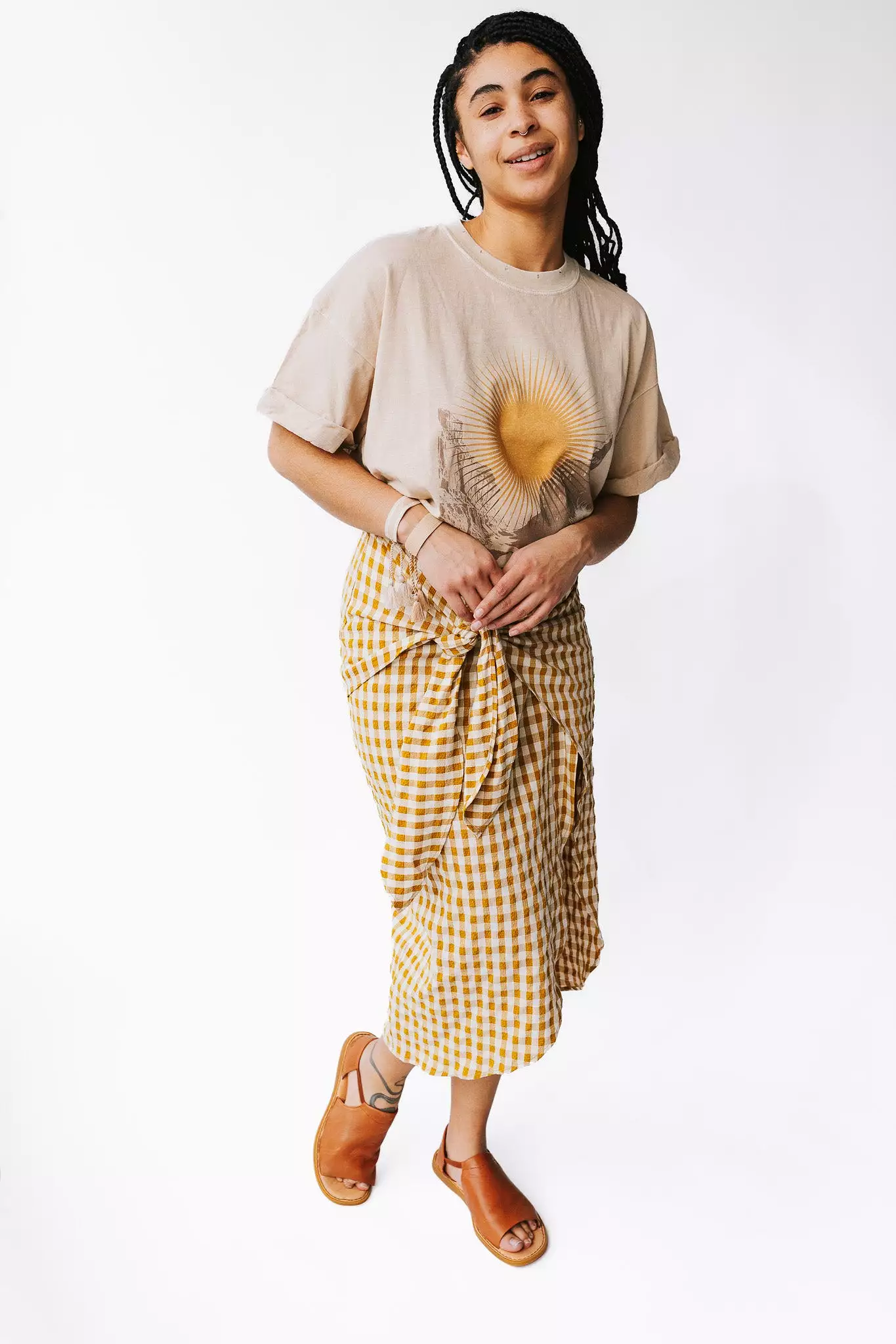 Yancy Gingham Patterned Skirt in Mustard and White