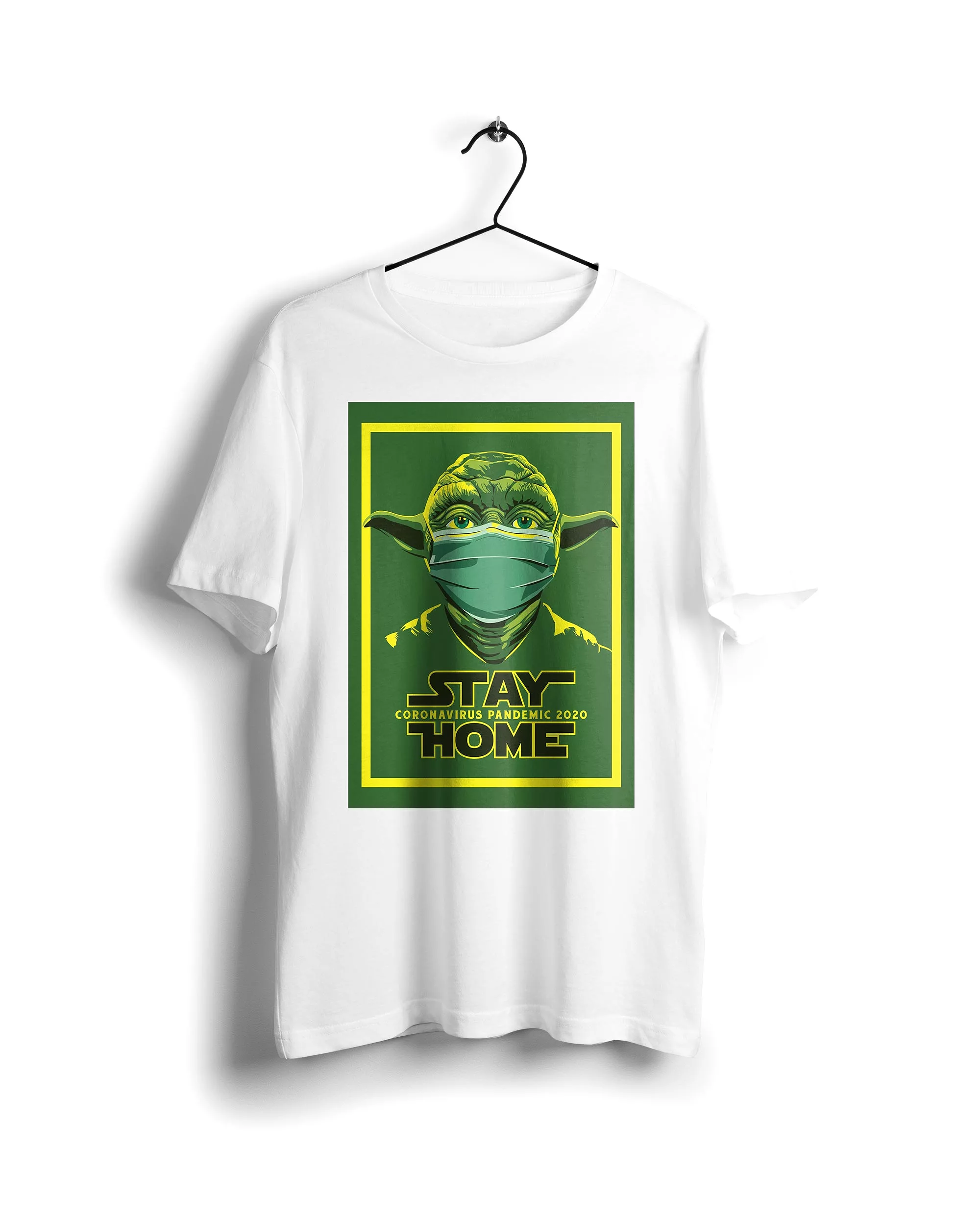 Yoda Star Wars Home Stay - Basic White T-shirt with Digital Graphics