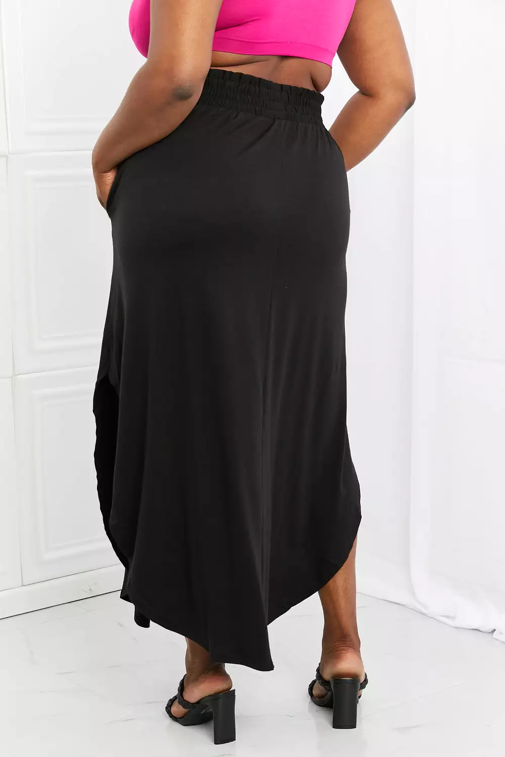 Zenana Black Side Scoop Skirt