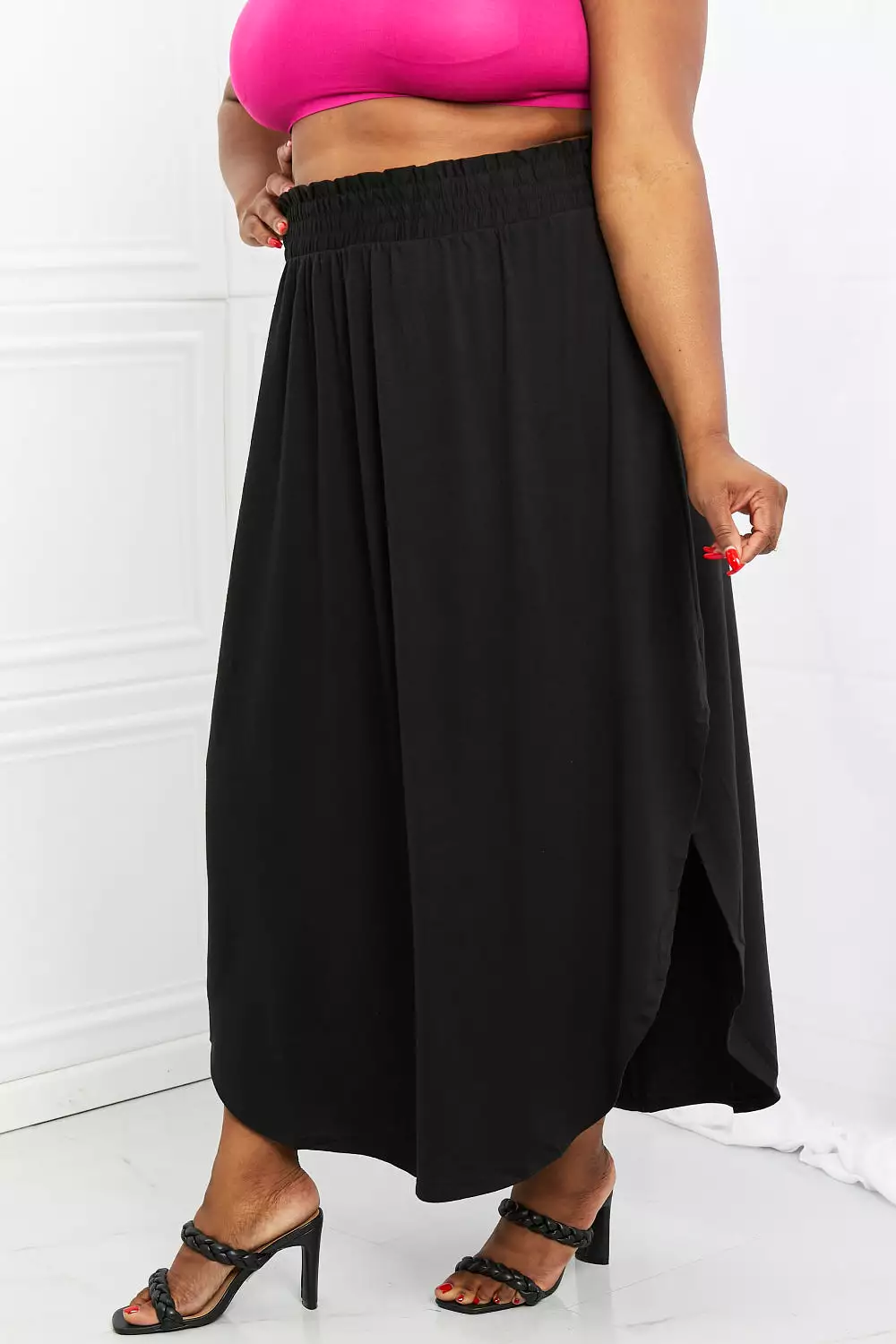 Zenana Black Side Scoop Skirt