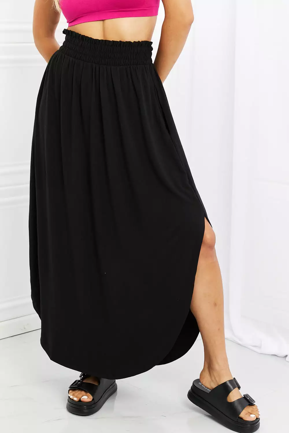 Zenana Black Side Scoop Skirt