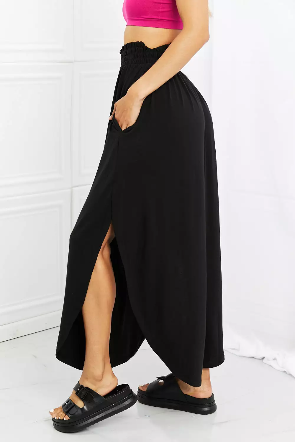 Zenana Black Side Scoop Skirt