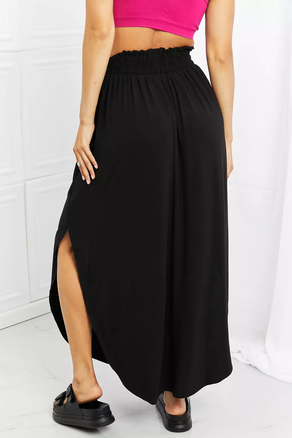 Zenana Black Side Scoop Skirt