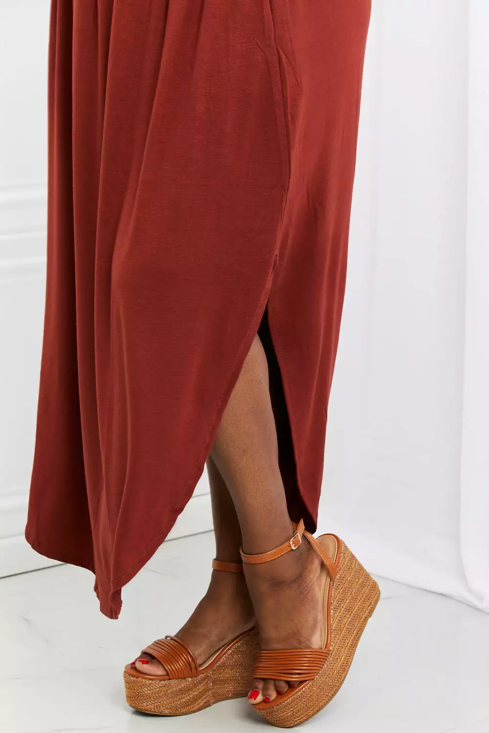 Zenana Dark Rust Side Scoop Skirt - Full Size Scrunch Skirt - It's My Time