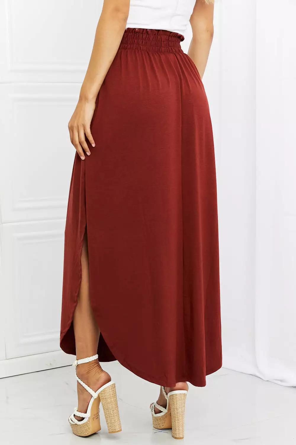 Zenana Dark Rust Side Scoop Skirt - Full Size Scrunch Skirt - It's My Time