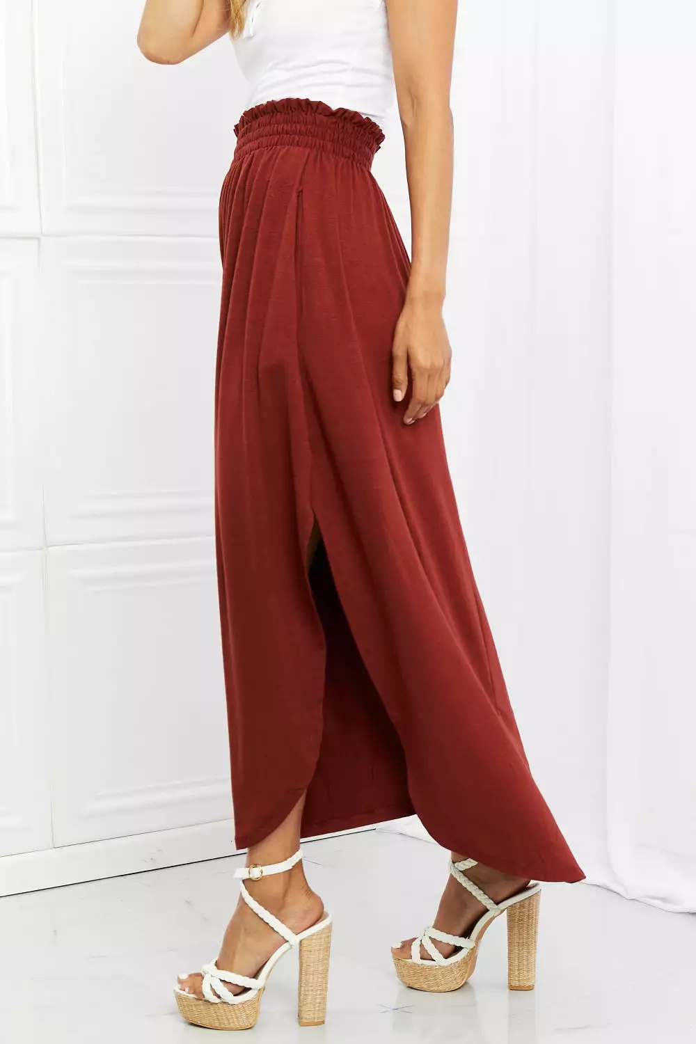 Zenana Dark Rust Side Scoop Skirt - Full Size Scrunch Skirt - It's My Time